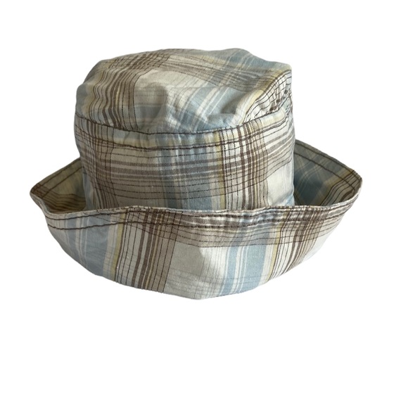 Reversible Light Blue, White and Brown Plaid Bucket Hat Size 6-9 Months - Picture 3 of 8
